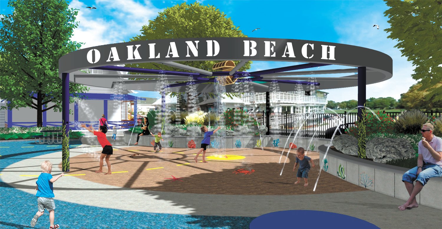A LOT MORE THAN SWINGS: An architect rendering of the proposed new Oakland Beach playground with splash pad.